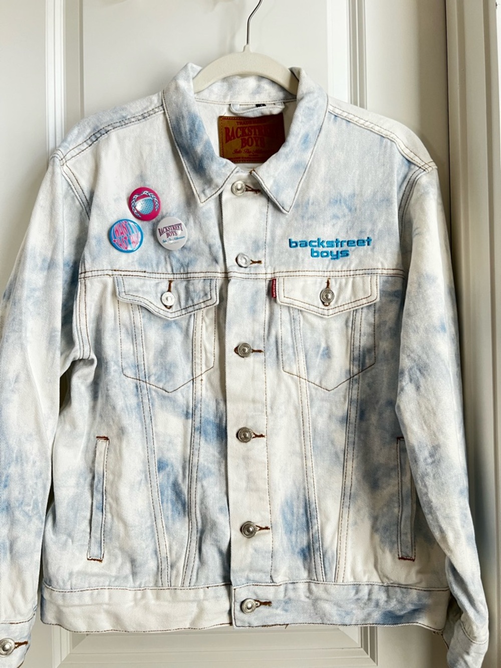 Backstreet Boys Light Tie-Dye Denim Jacket - Blue & White